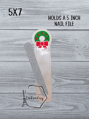 Christmas Wreath Nail File Holder Embroidery Design - 5x7